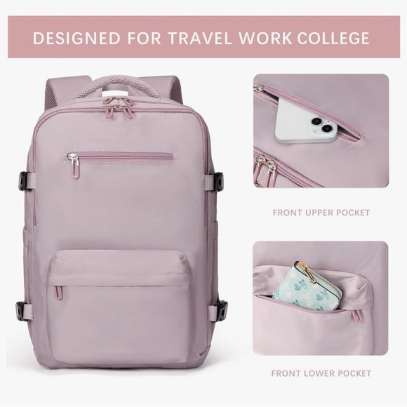 SHRRADOO Travel Laptops Backpack NWOT (Pink khaki) - Picture 3 of 11